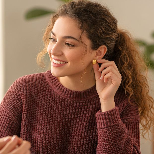 Χειροποίητα Επίχρυσα Ασημένια Σκουλαρίκια Μικρά Τριγωνα με Ζιρκόν