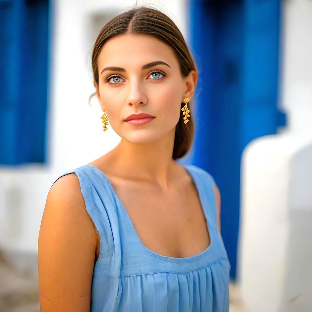 Handmade Gold Plated Silver Dangle Earrings Mimosas - Anthos Crafts