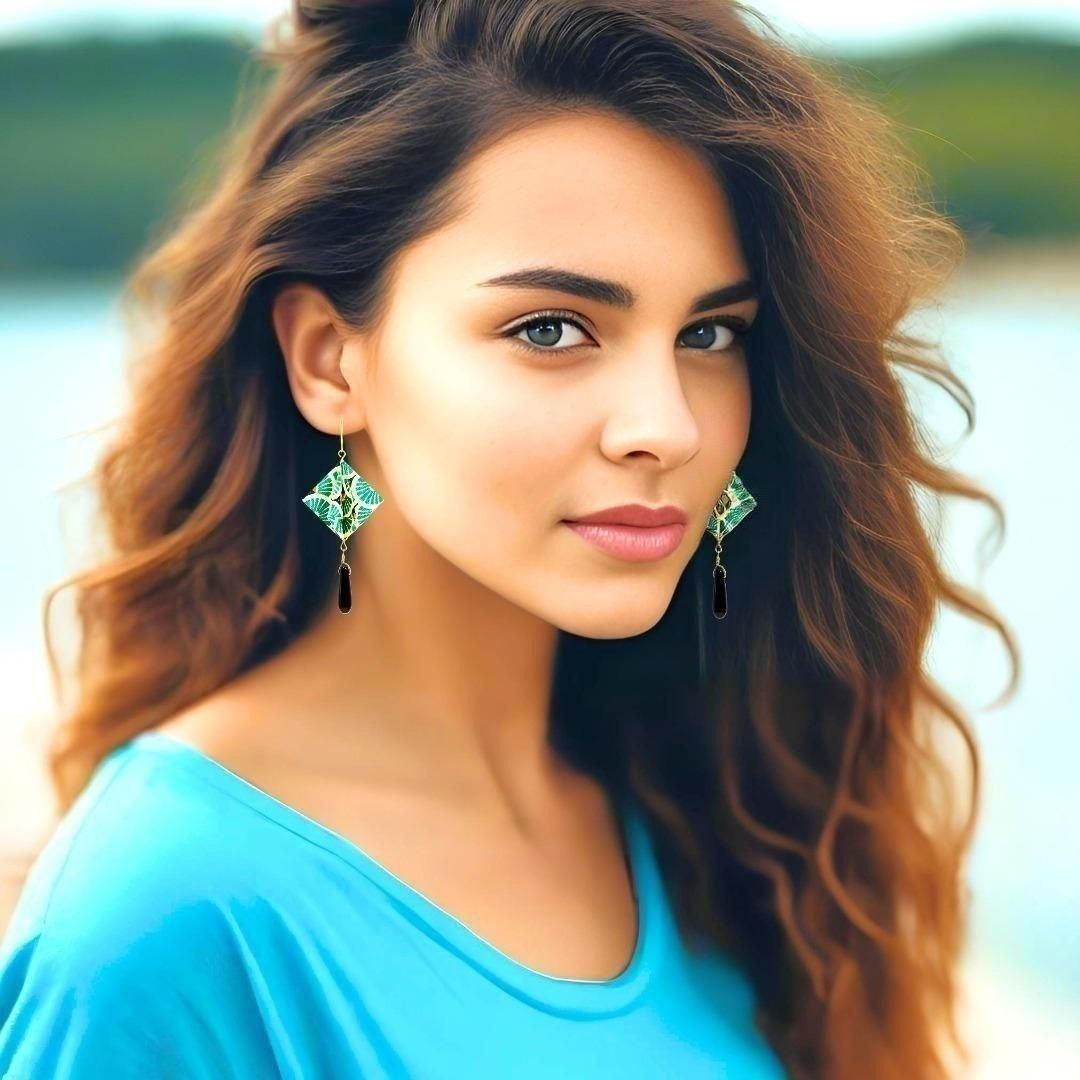 Origami Earrings Turquoise Manta Rays With Gemstones - Anthos Crafts