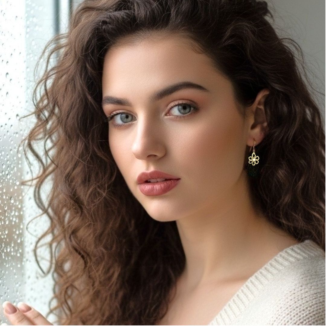 Χειροποίητα Επίχρυσα Πλεκτά Σκουλαρίκια Μικρά Λουλούδια με Μαργαριτάρια