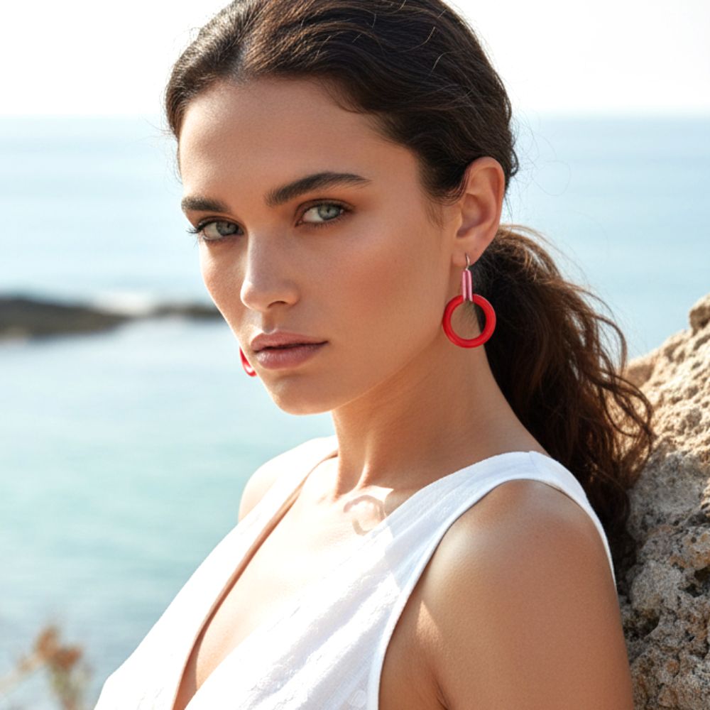 Marie-Claire earrings: Red / Fluorescent Pink