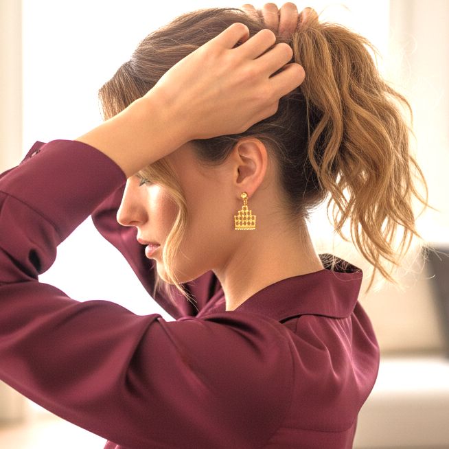 Handmade Gold Plated Silver Dangle Earrings With Zircons - Anthos Crafts