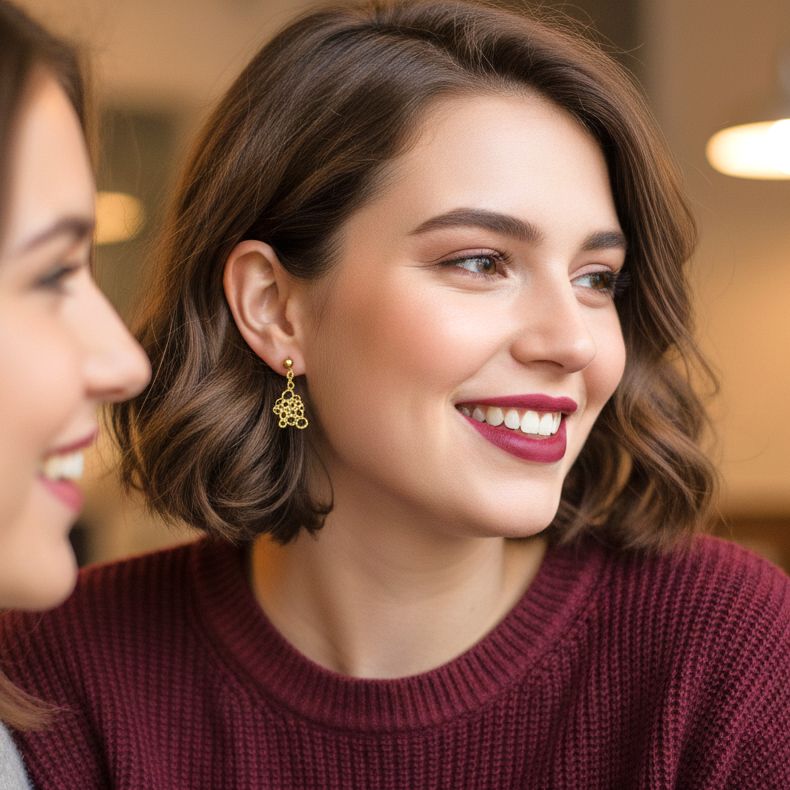 Χειροποίητα Επίχρυσα Ασημένια Κρεμαστά Σκουλαρίκια Μικρά Οβάλ με Ζιρκόνια