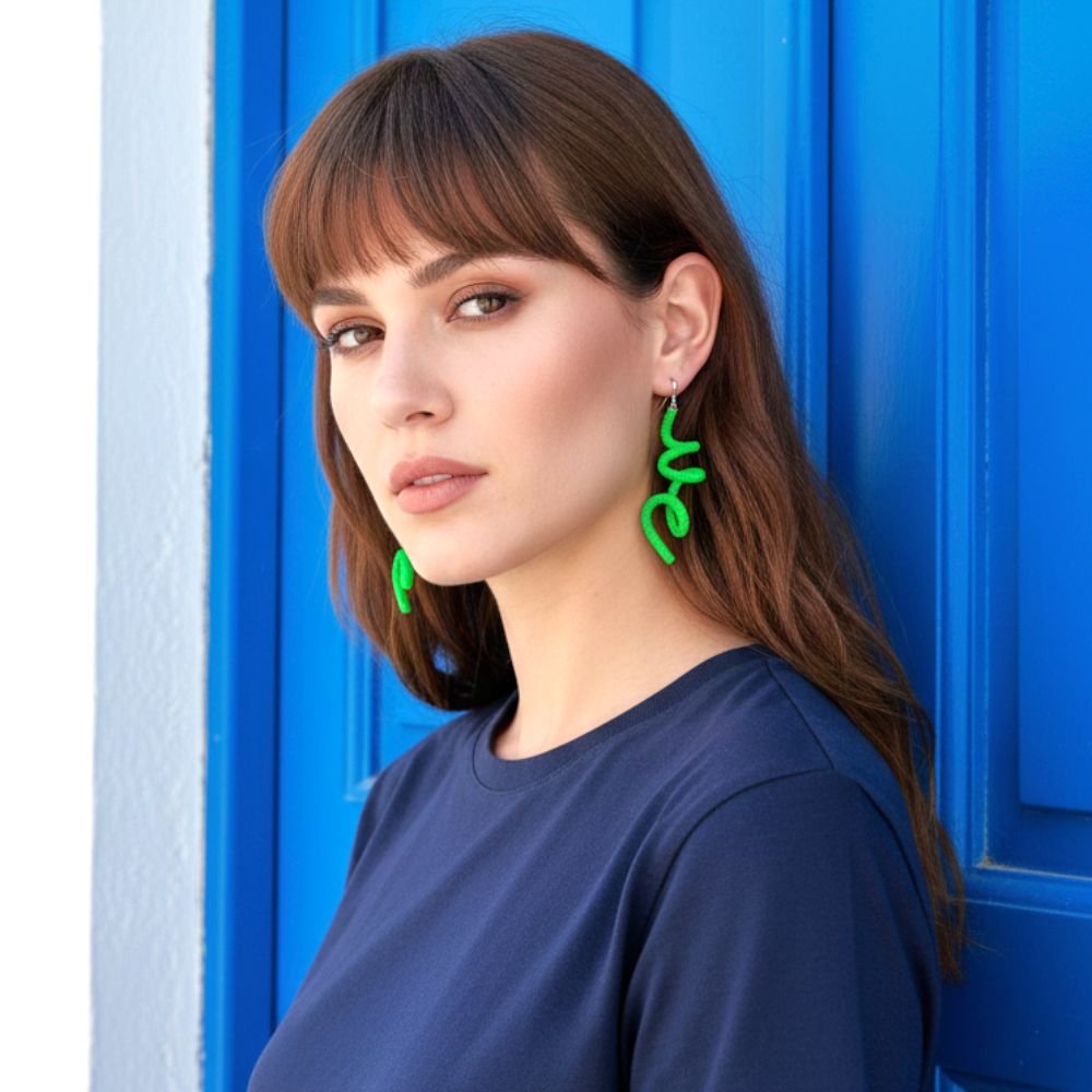 Zig Matt Earrings: Green - Anthos Crafts