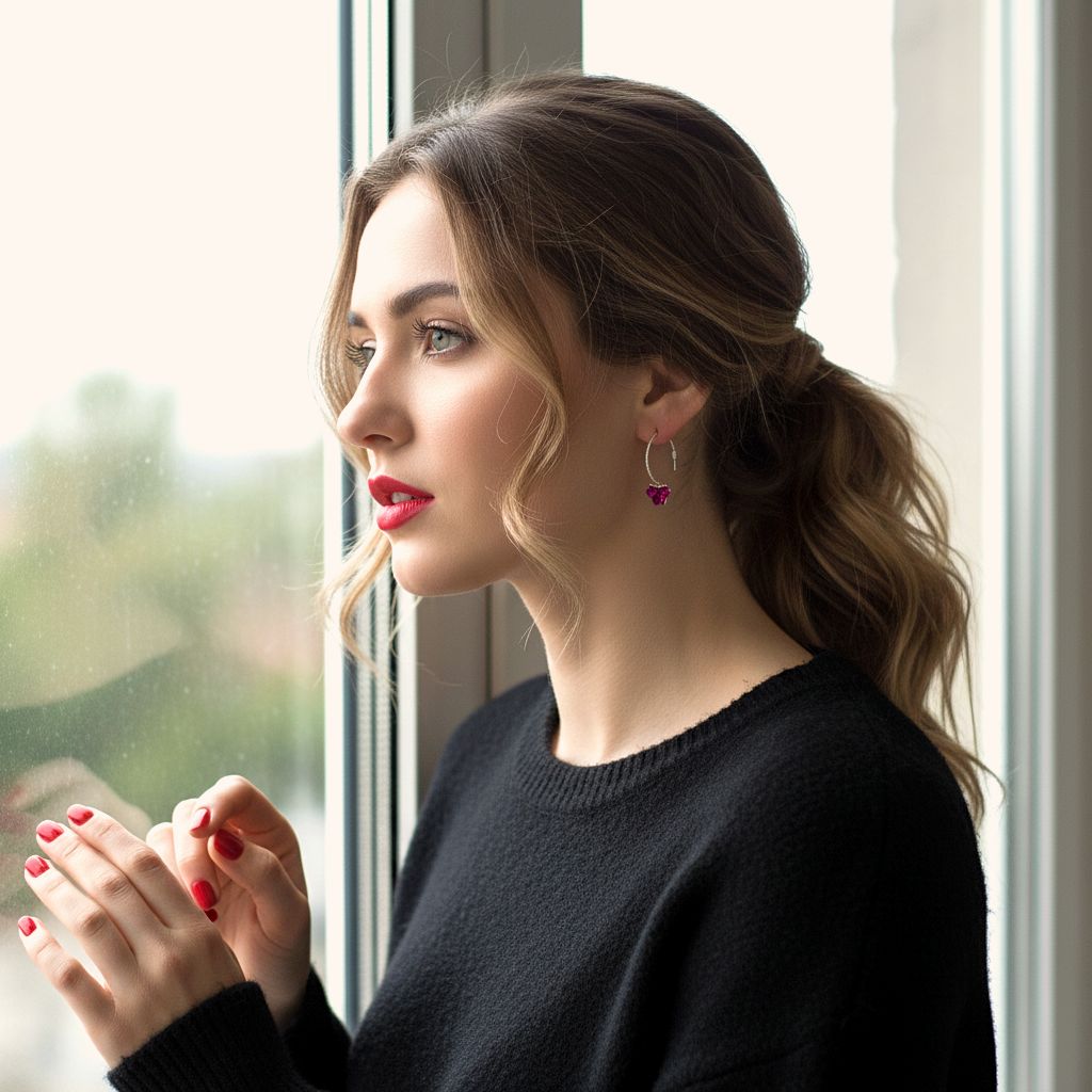 Χειροποίητα Ασημένια Σκουλαρίκια Κρίκοι Φούξια Τριφυλλάκια