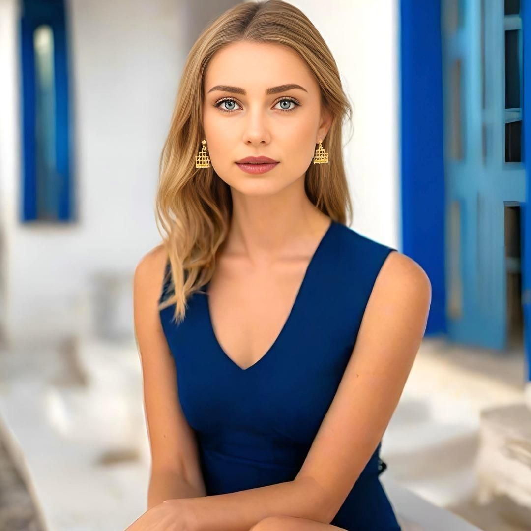 Handmade Gold Plated Silver Dangle Earrings With Zircons - Anthos Crafts