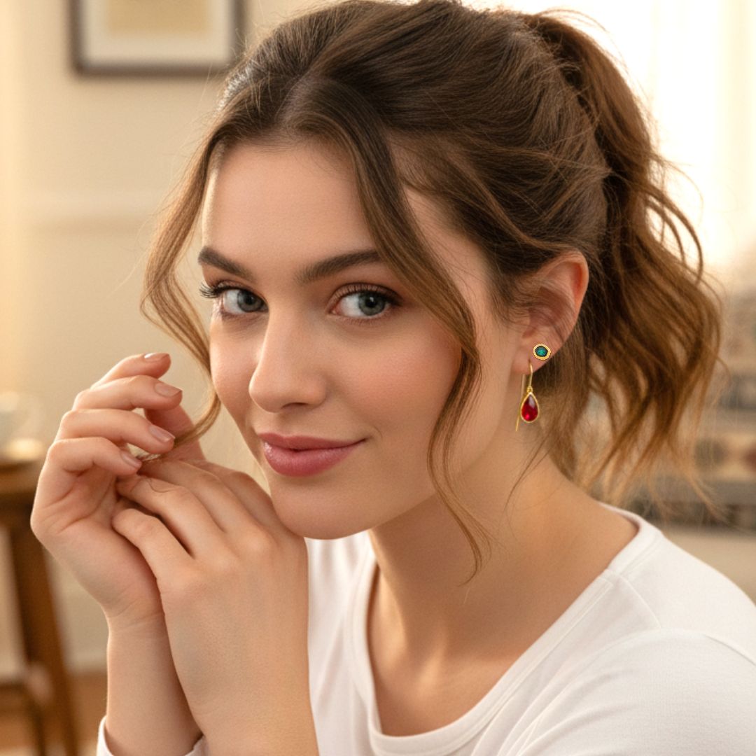 Χειροποίητα Επίχρυσα Ασημένια Καρφωτά Σκουλαρίκια με Σμάλτο Πράσινο Seaglass