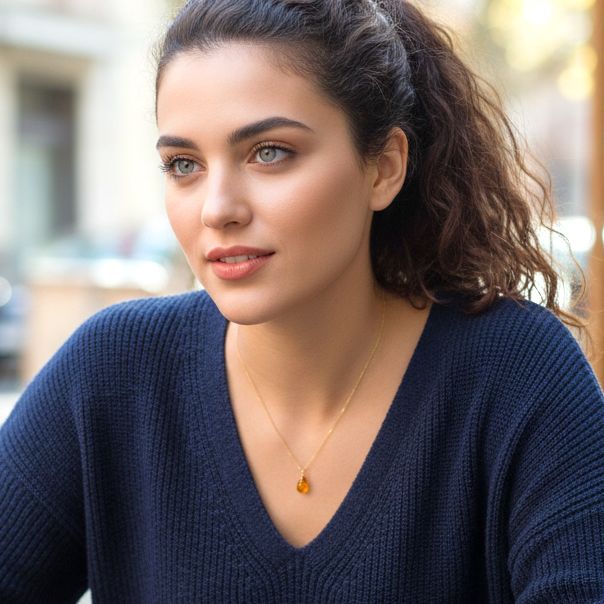 Handmade Gold Plated Silver Necklace With Citrine Drop - Anthos Crafts