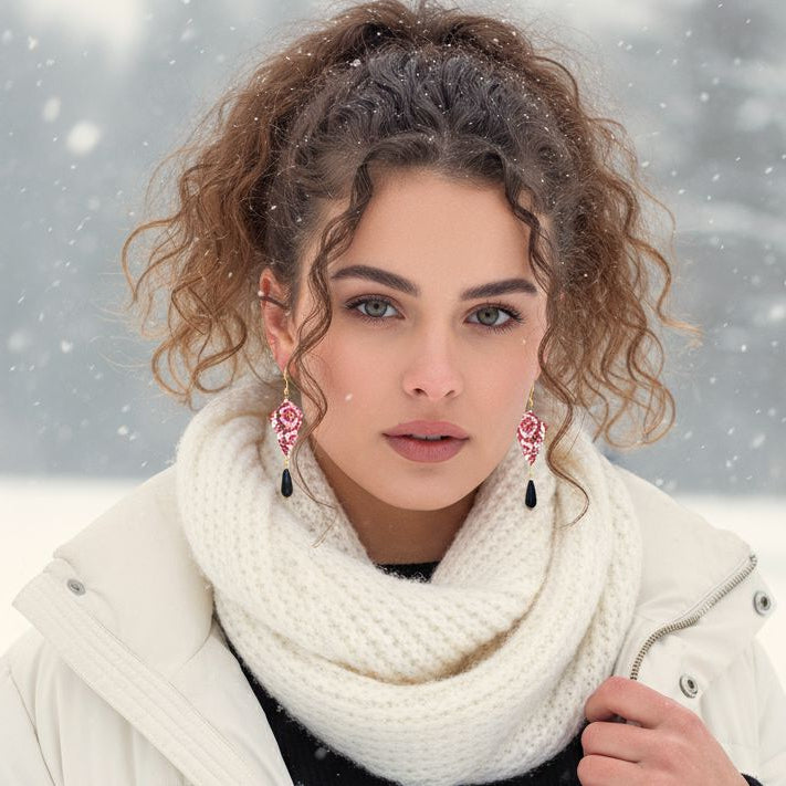 Origami Earrings Cherry Red Diamonds With Gemstones