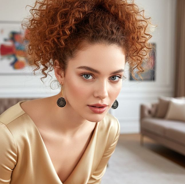 Handmade Gold Plated Black Spiral Earrings - Anthos Crafts