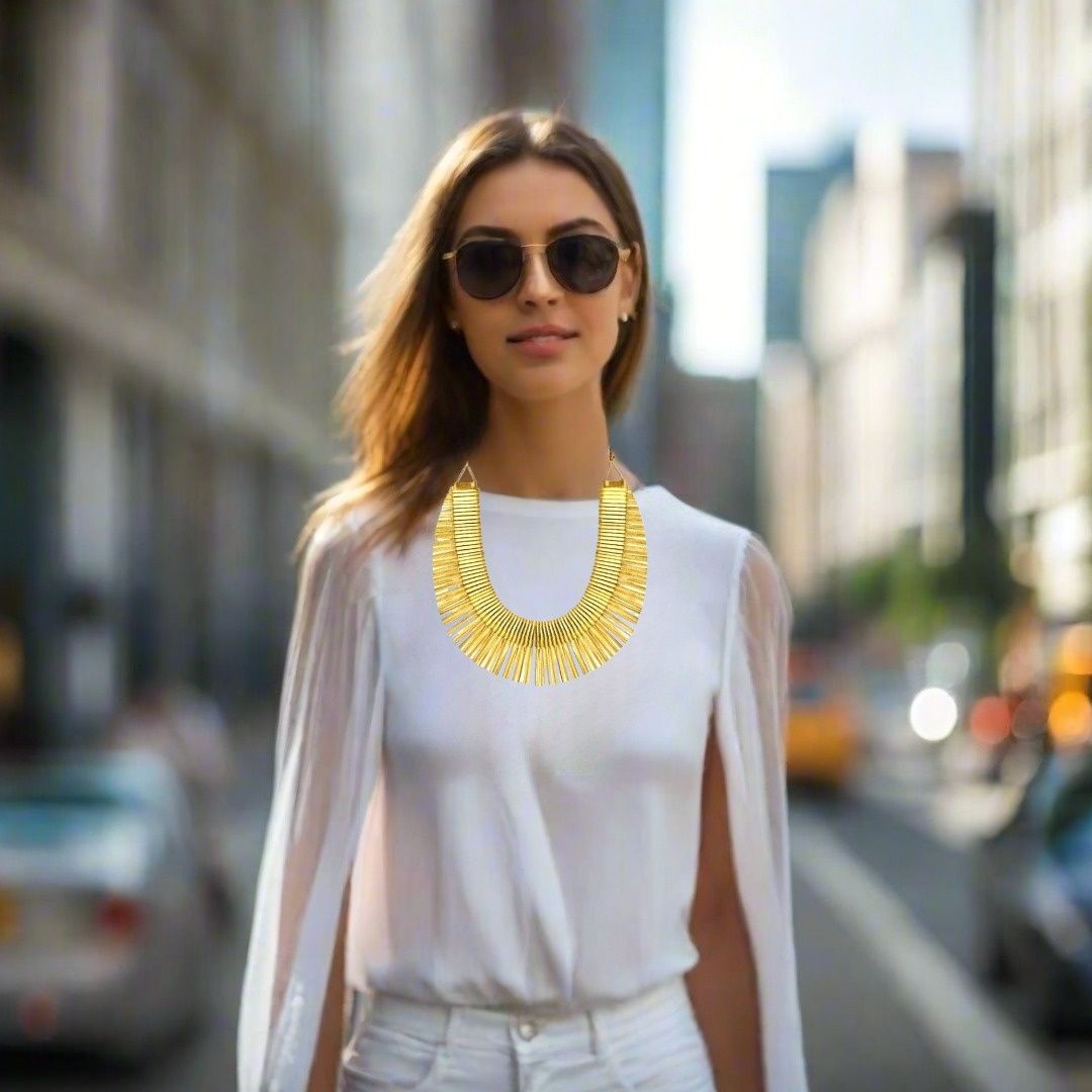 Satin Pleated Short Necklace Gold RAS-GO - Anthos Crafts