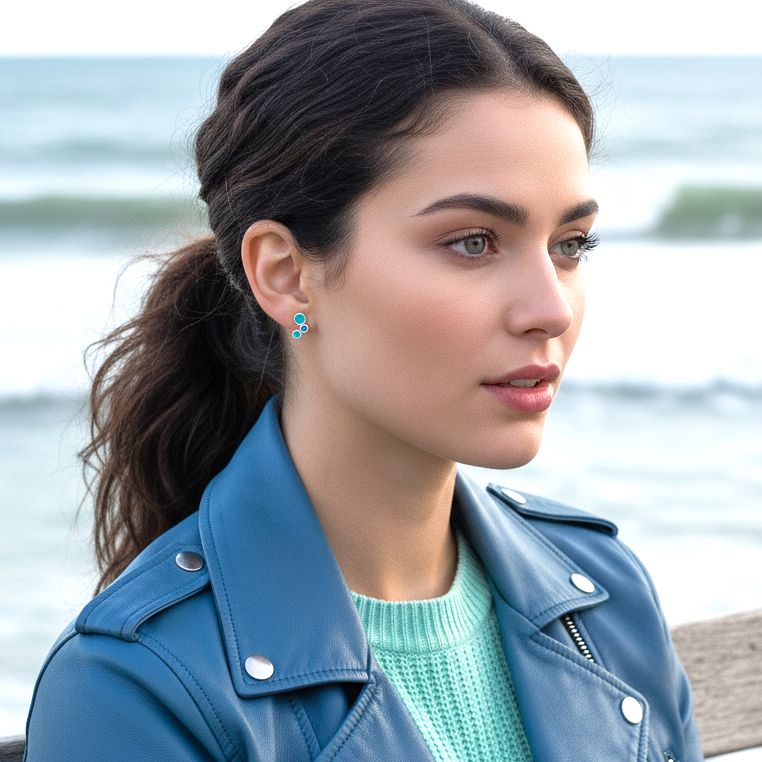 Χειροποίητα Ασημένια Σκουλαρίκια με Σμάλτο Μπλε, Πράσιμο &amp; Τουρκουάζ Bubbles