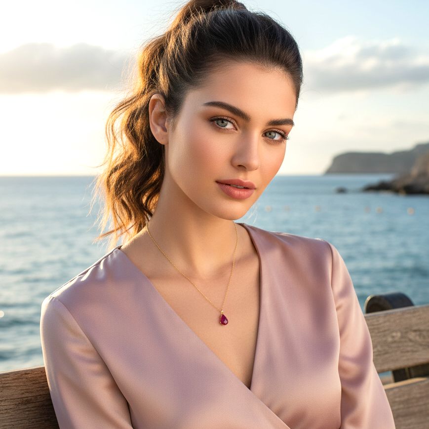 Handmade Gold Plated Silver Necklace With Ruby Quartz Drop - Anthos Crafts