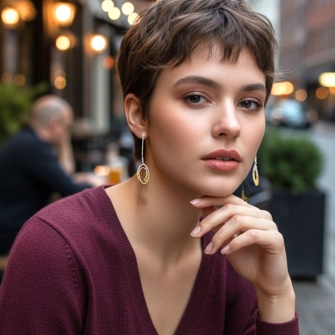 Χειροποίητα Χρυσά & Ασημένια Κρεμαστά Σκουλαρίκια με Ζιρκόν