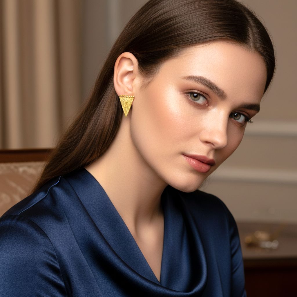 Χειροποίητα Επίχρυσα Ασημένια Σκουλαρίκια Τρίγωνα με Ζιρκόν