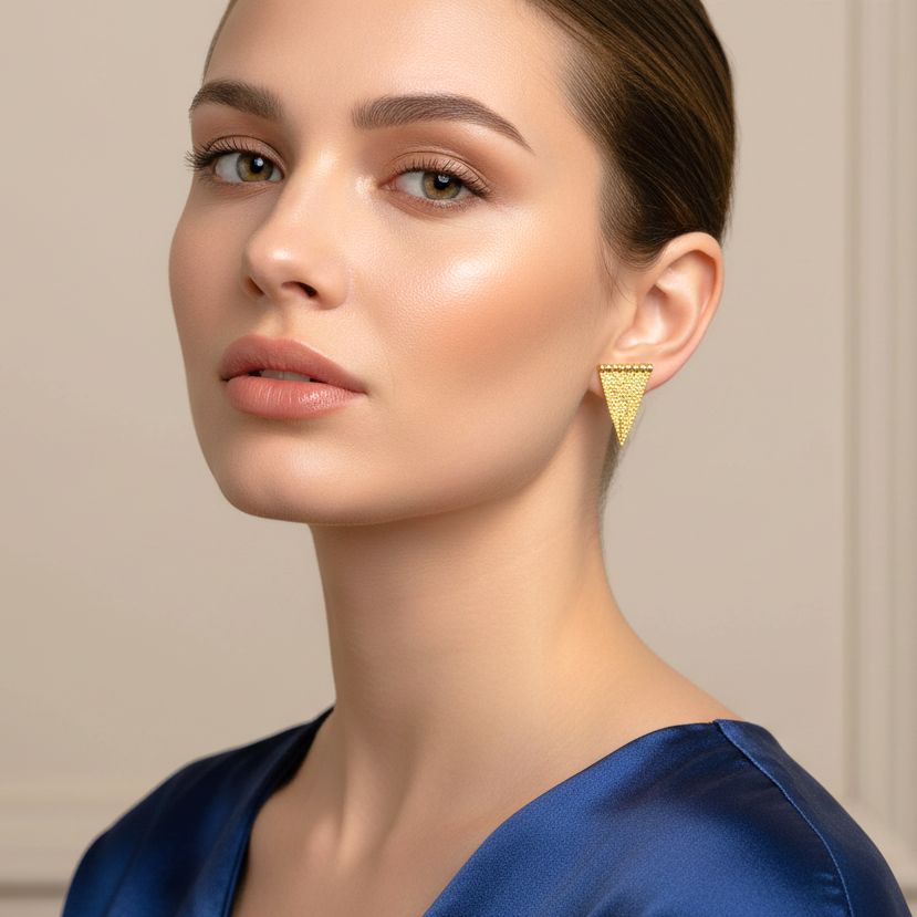 Χειροποίητα Επίχρυσα Ασημένια Σκουλαρίκια Τρίγωνα με Ζιρκόν