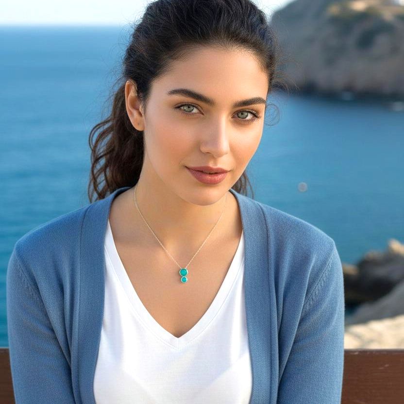 Handmade Silver Necklace with Turquoise &amp; Green Enamel Pendant - Anthos Crafts