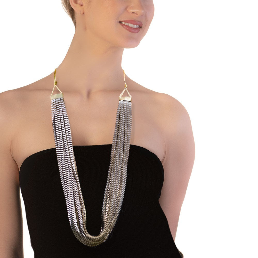 Satin Pleated Necklace Neos Silver Black Gold Neos-n-406 - Anthos Crafts