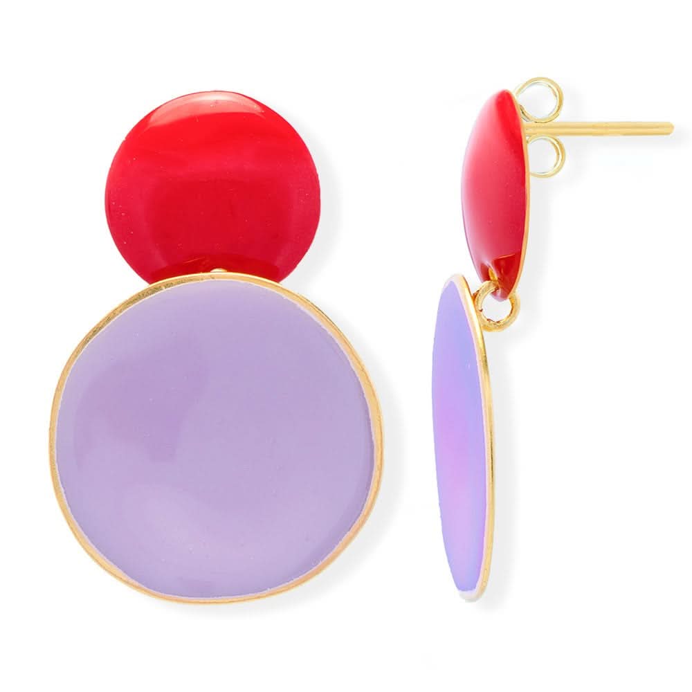 Handmade Gold Plated Silver Dangle Earrings with Red &amp; Pink Enamel - Anthos Crafts