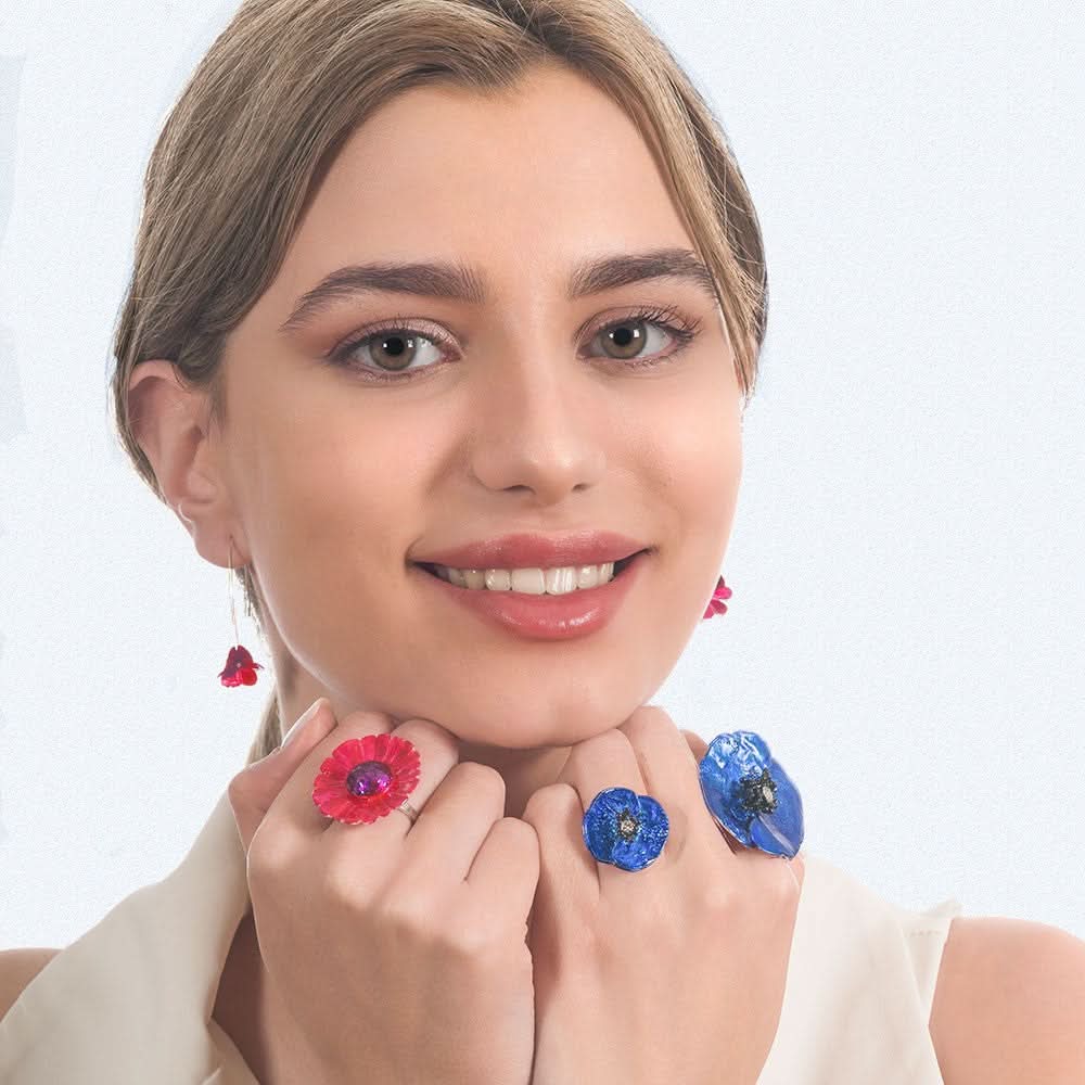 Handmade Silver Purple Fuchsia Daisy Flower Ring - Anthos Crafts