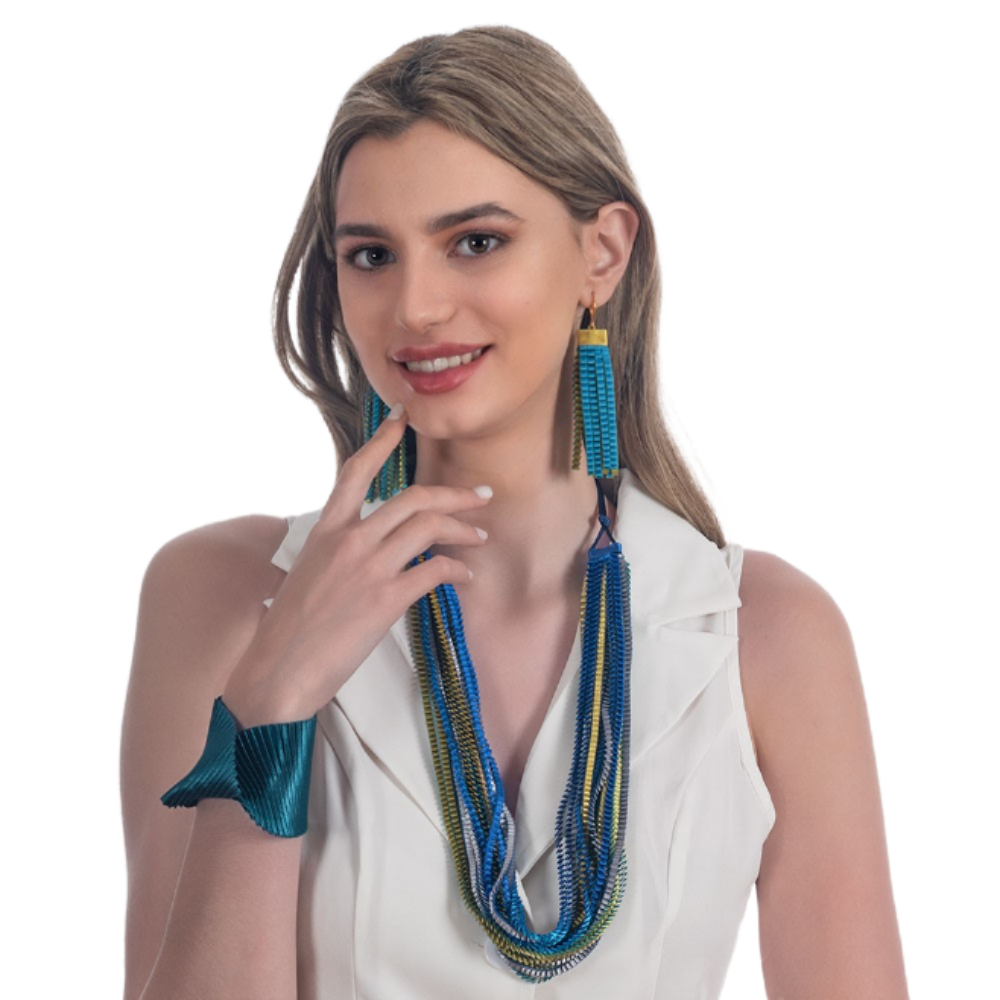 Satin Pleated Necklace Neos Blue Green neos-n-400 - Anthos Crafts