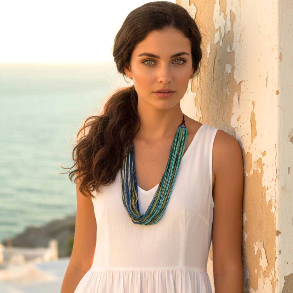 Satin Pleated Necklace Neos Blue Green neos-n-400 - Anthos Crafts