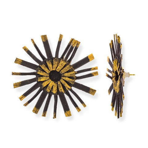 Satin Pleated Stud Earrings Bloom Black Gold BL-EAR-BLA - Anthos Crafts