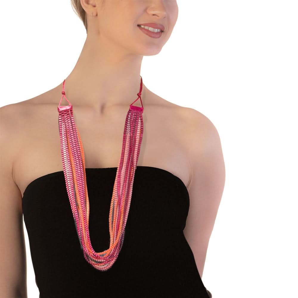 Satin Pleated Necklace Neos Orange Black Burgundy Pink NEOS-n 403 - Anthos Crafts