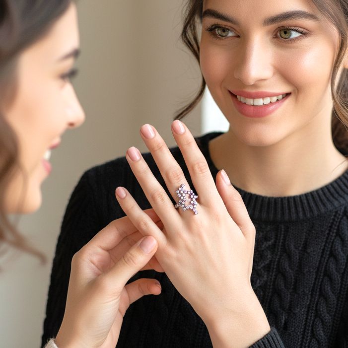 Black Plated Silver Long Ring With Clear Cubic Zirconia - Anthos Crafts