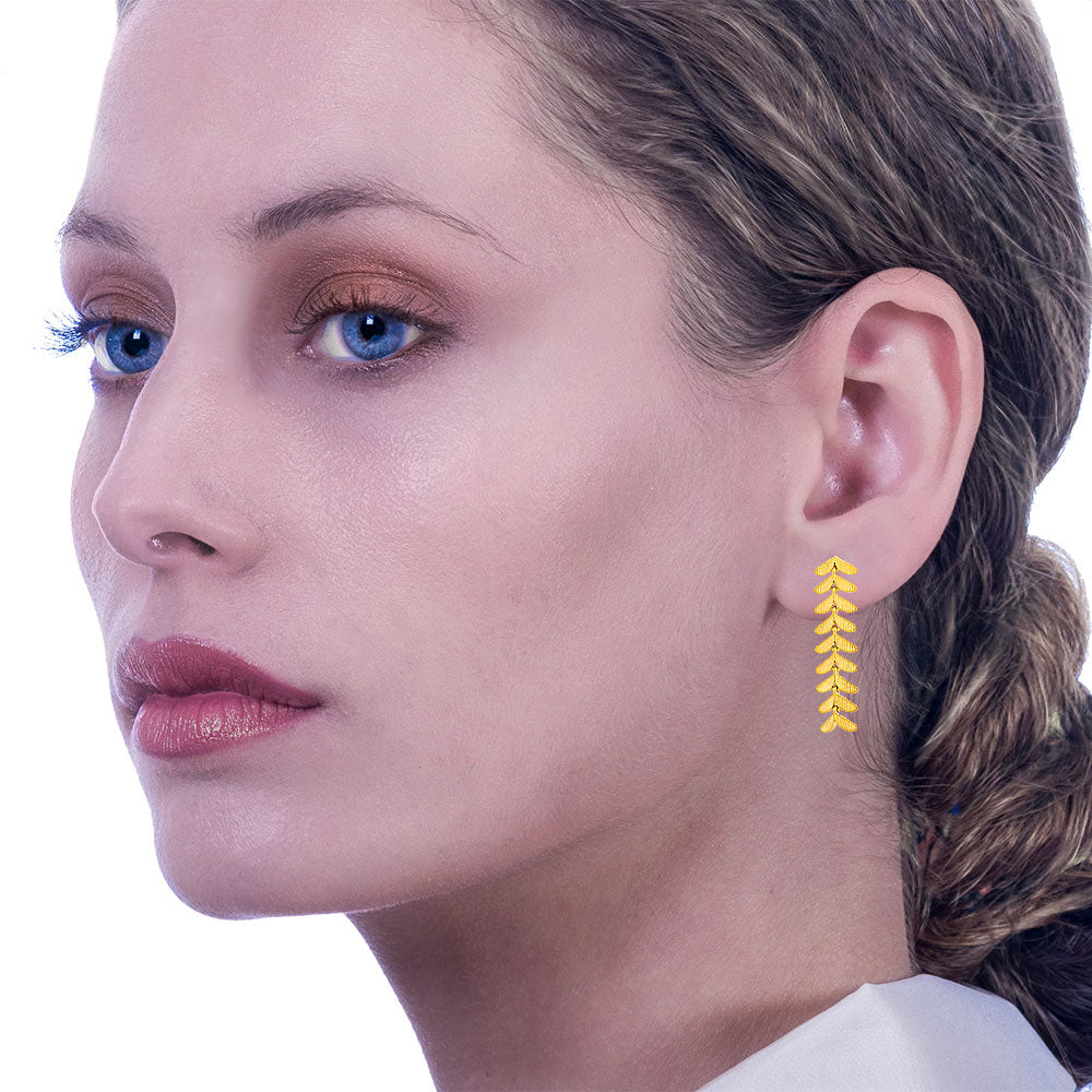 Handmade Gold Plated Silver Dangle Earrings Little Leaves - Anthos Crafts