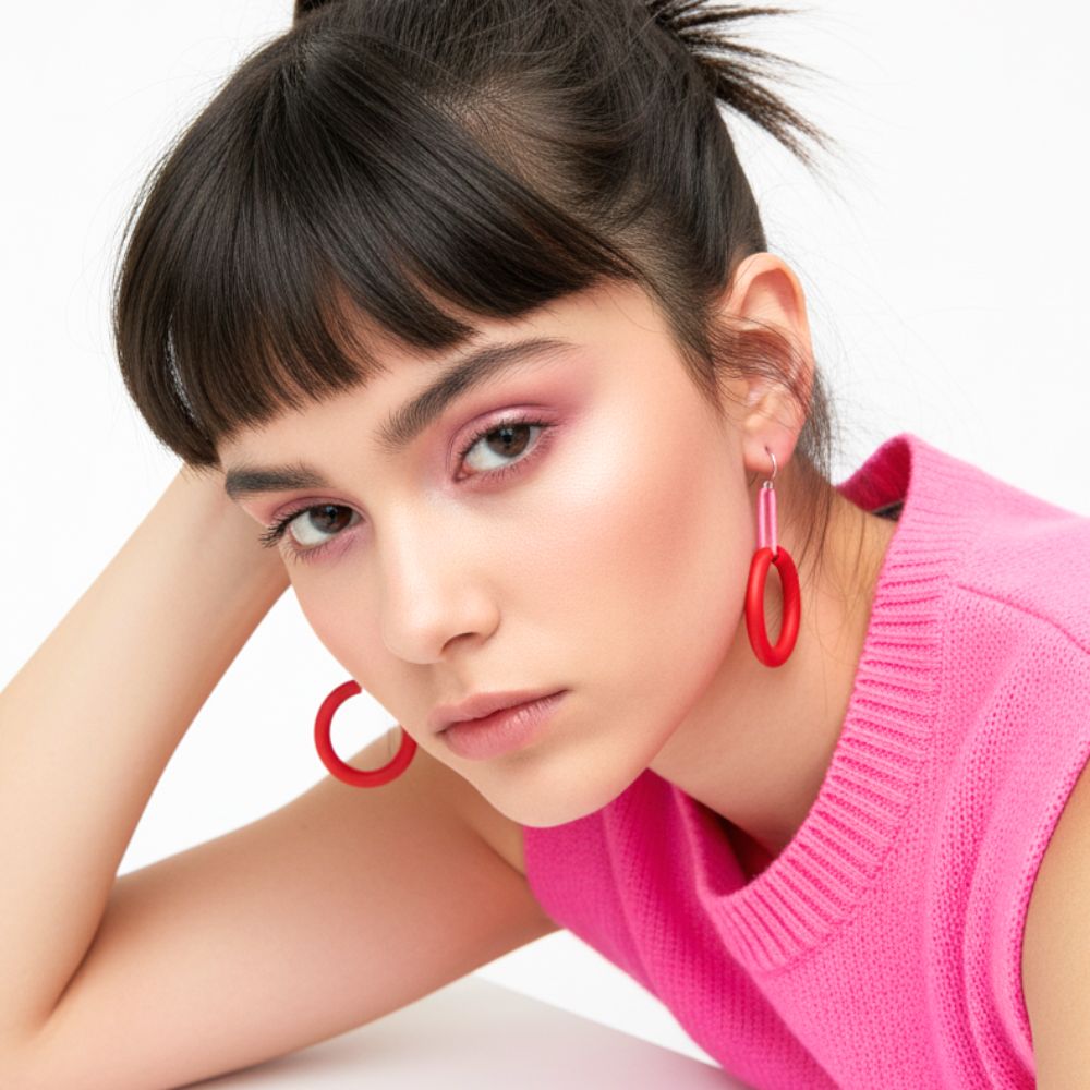 Marie-Claire earrings: Red / Fluorescent Pink - Anthos Crafts