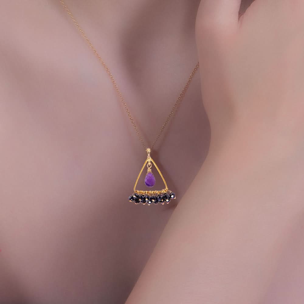 Handmade Gold Plated Silver Necklace With Amethyst & Spinels - Anthos Crafts