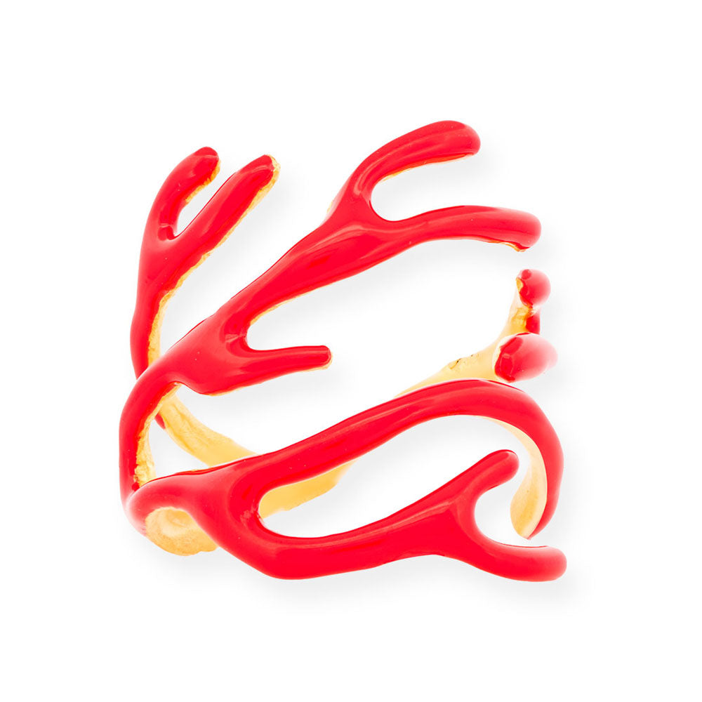 Anello fatto a mano placcato oro corallo rosso
