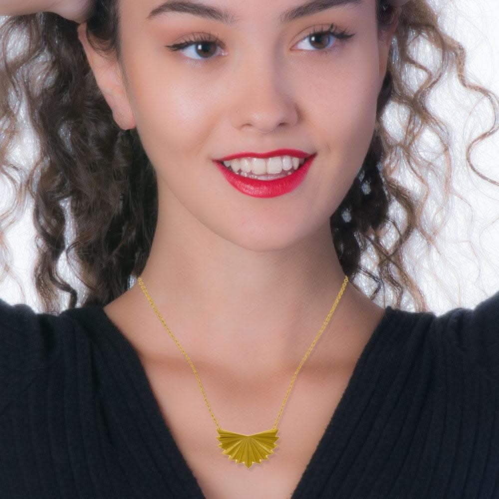 Handmade Gold Plated Silver Geometric Fold Short Necklace - Anthos Crafts