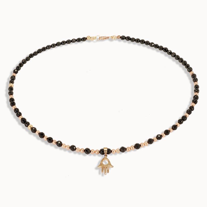 Handmade Gemstone Necklace Black Agate - Anthos Crafts
