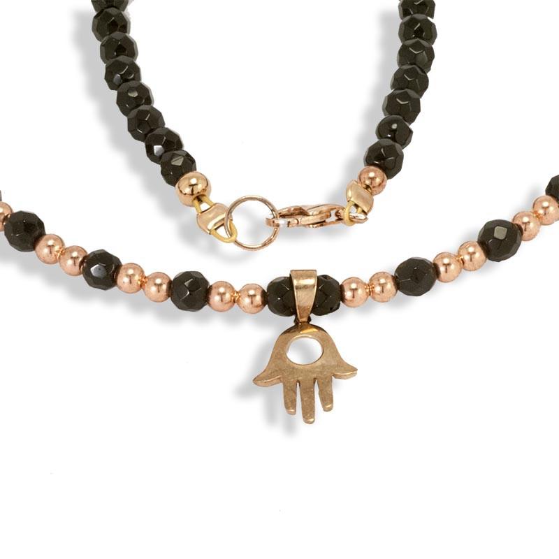 Handmade Gemstone Necklace Black Agate - Anthos Crafts