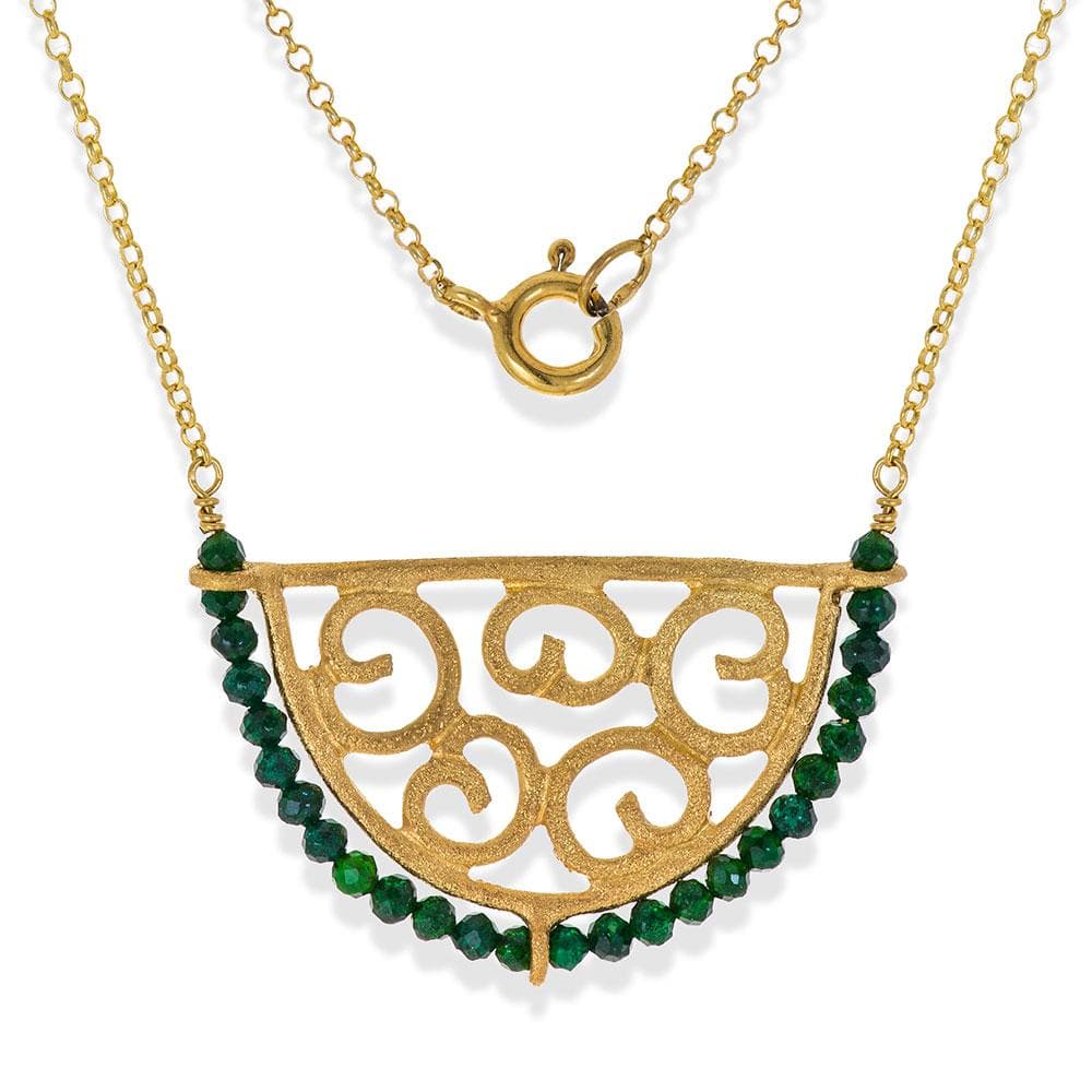 Handmade Short Gold Plated Silver Chain Necklace With Green Quartz Gemstones - Anthos Crafts