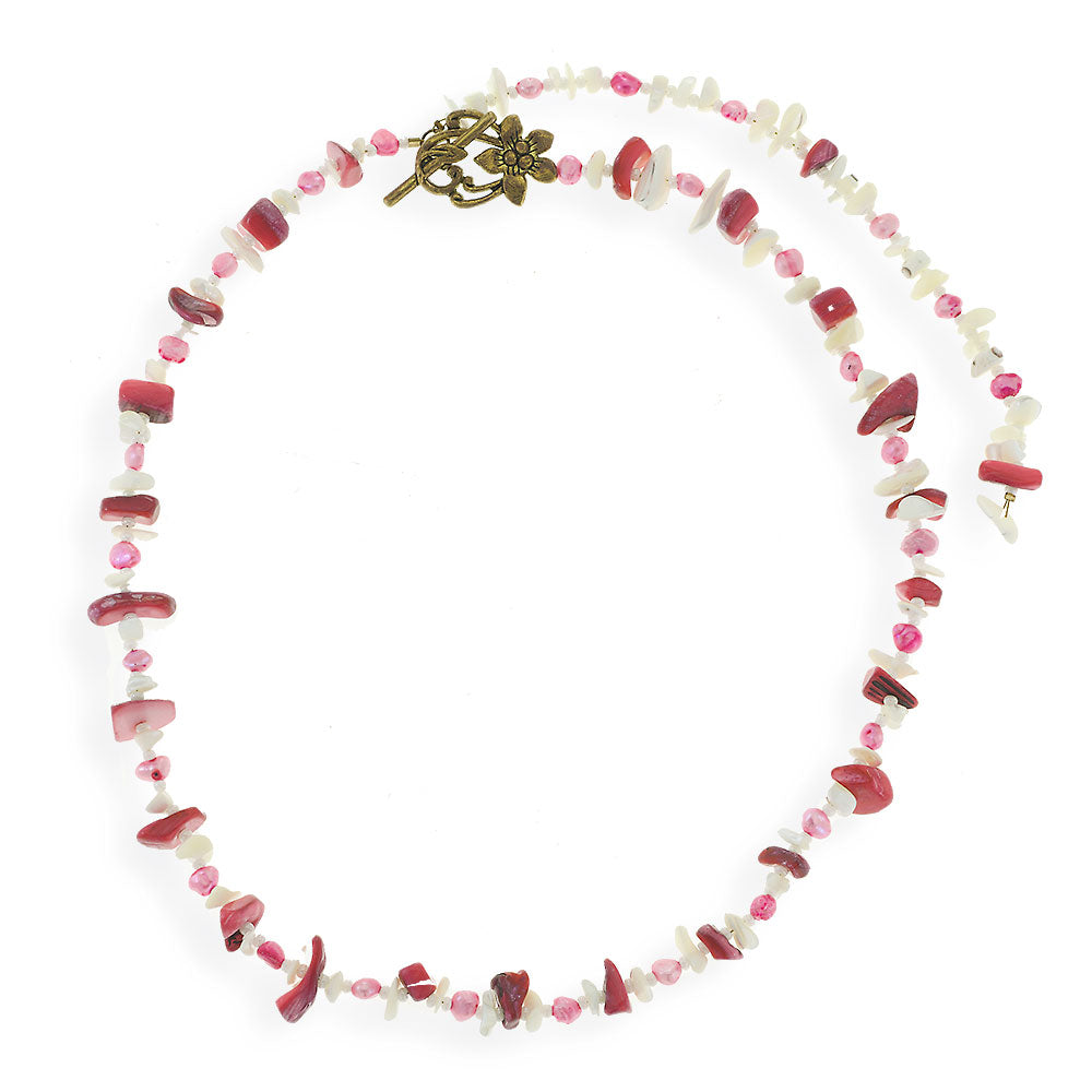 Handmade Short Necklace With Corals Red & Fuchsia & Freshwater Pearls - Anthos Crafts