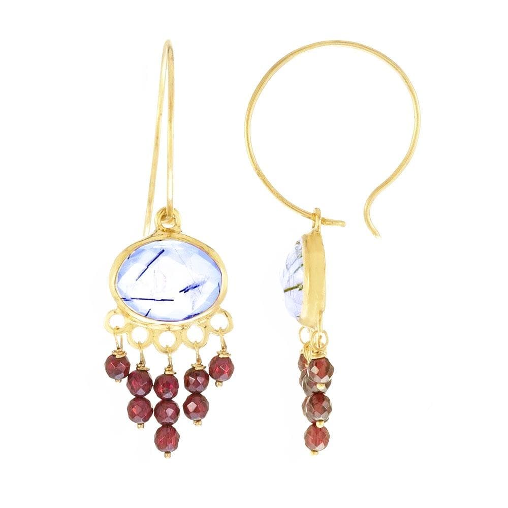 Handmade Gold Plated Silver Drop Earrings With Tourmaline & Garnet Stones - Anthos Crafts