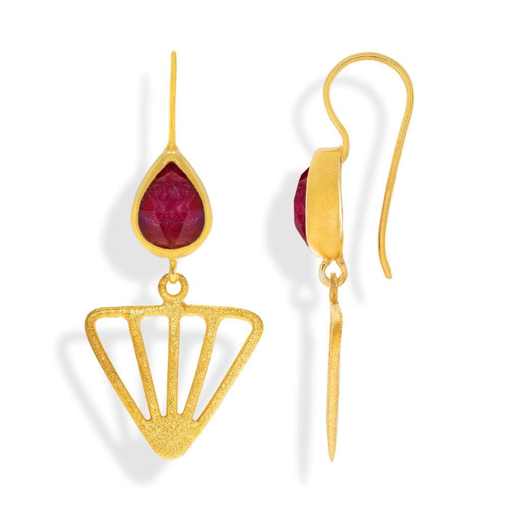 Handmade Gold Plated Silver Drop Earrings With Ruby Quartz Gemstones - Anthos Crafts