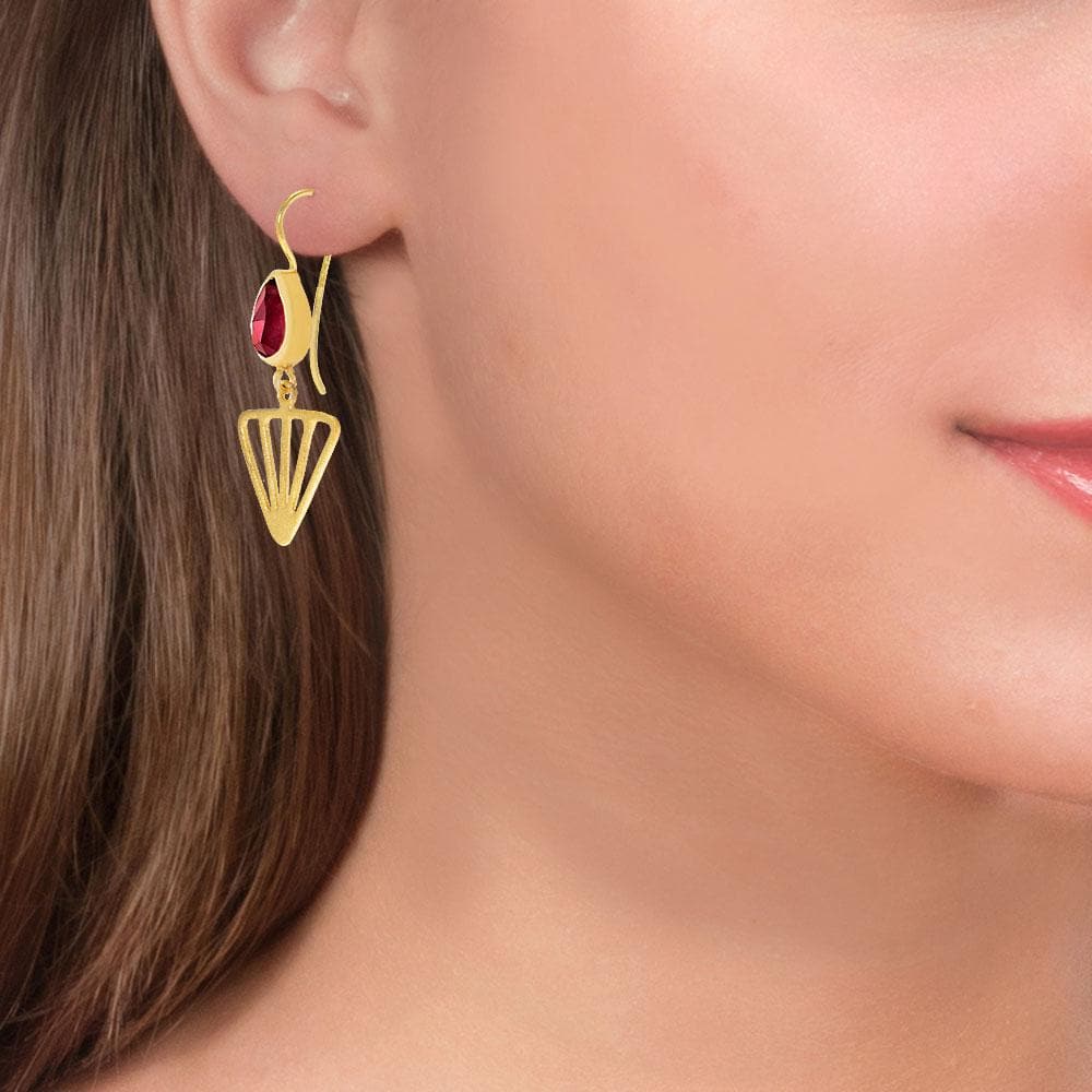 Handmade Gold Plated Silver Drop Earrings With Ruby Quartz Gemstones - Anthos Crafts