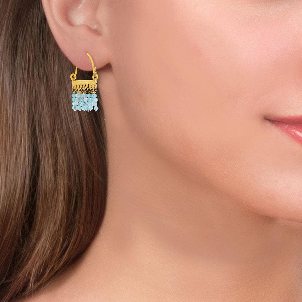 Handmade Gold Plated Silver Drop Earrings With Apatite Gemstones - Anthos Crafts
