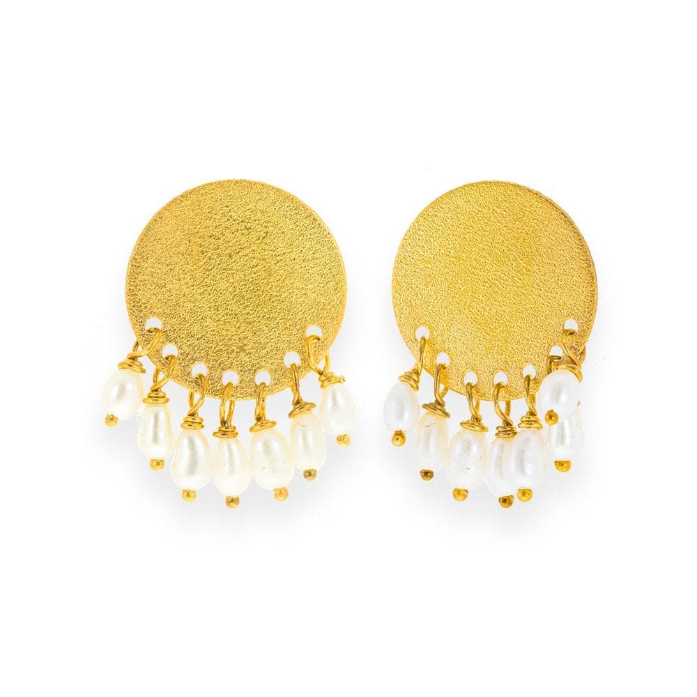 Handmade Gold Plated Silver Stud Earrings With Freshwater Pearls - Anthos Crafts