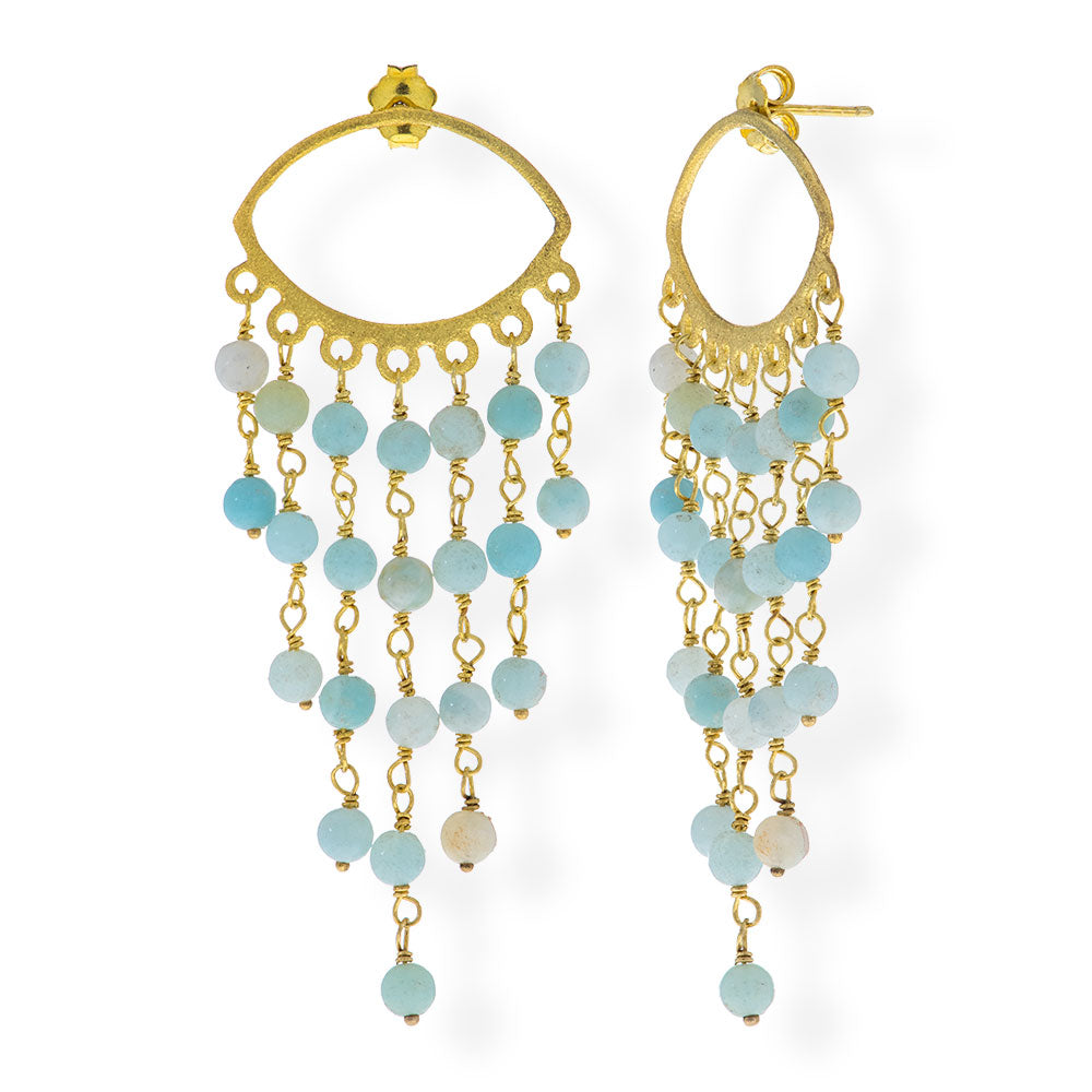 Handmade Gold Plated Silver Dangle Earrings With Amazonite Gemstones - Anthos Crafts