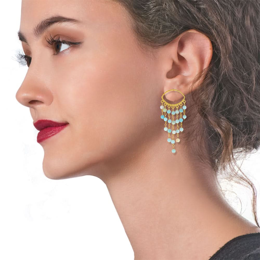 Handmade Gold Plated Silver Dangle Earrings With Amazonite Gemstones - Anthos Crafts