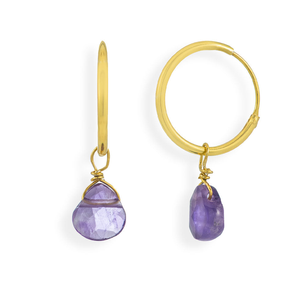 Handmade Gold Plated Silver Hoop Earrings With Amethyst - Anthos Crafts