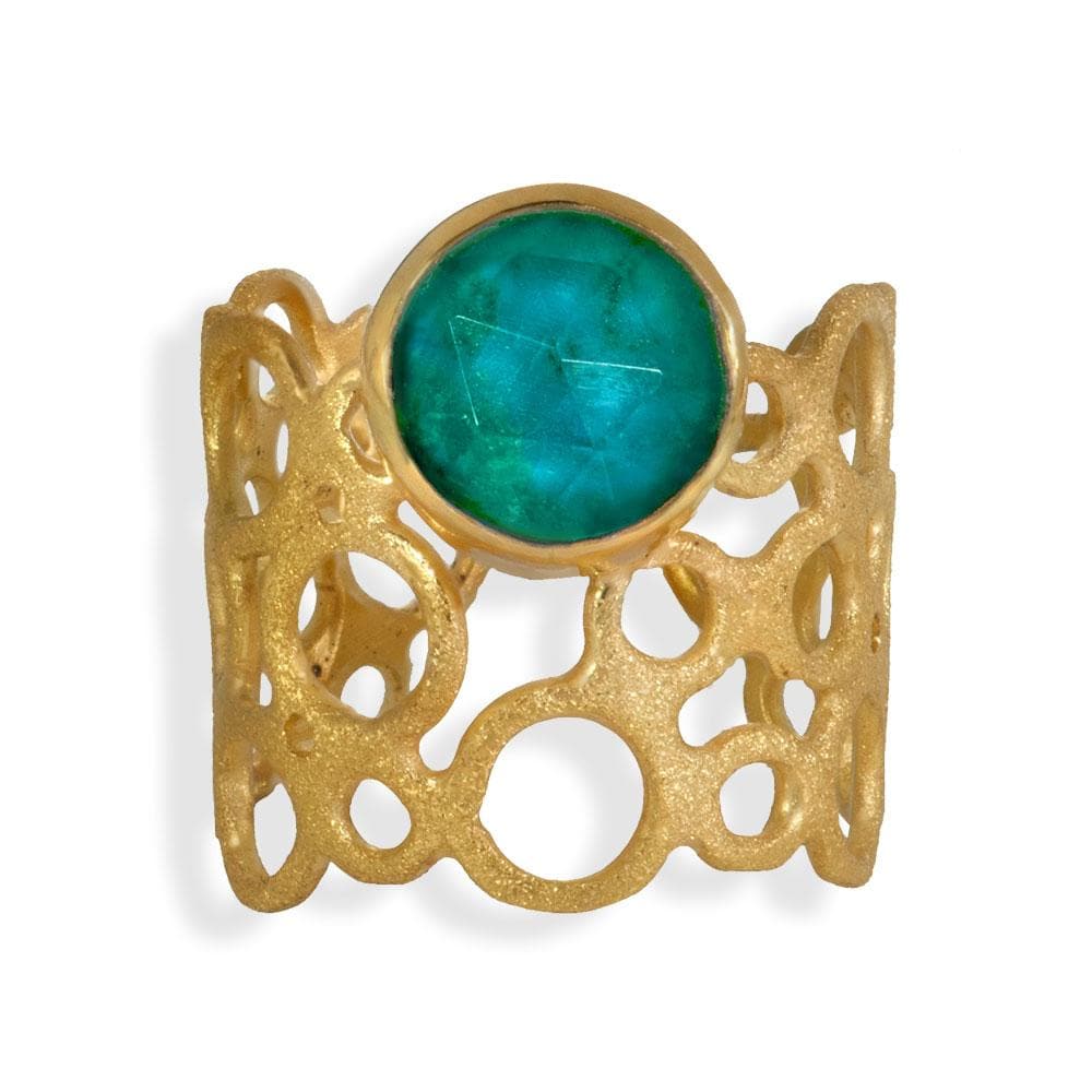 Handmade Gold Plated Silver Ring With Chrysocolla Gemstone - Anthos Crafts