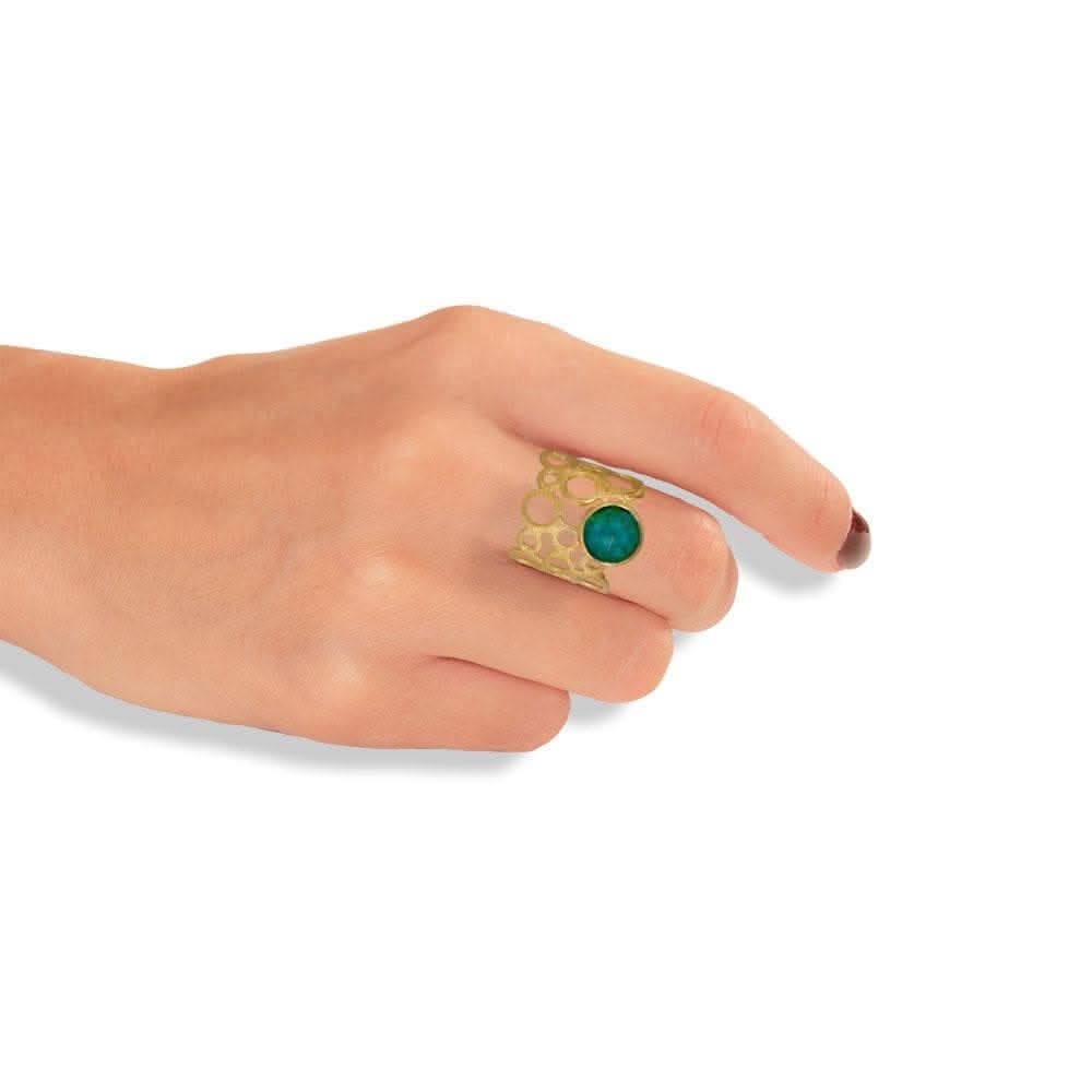 Handmade Gold Plated Silver Ring With Chrysocolla Gemstone - Anthos Crafts