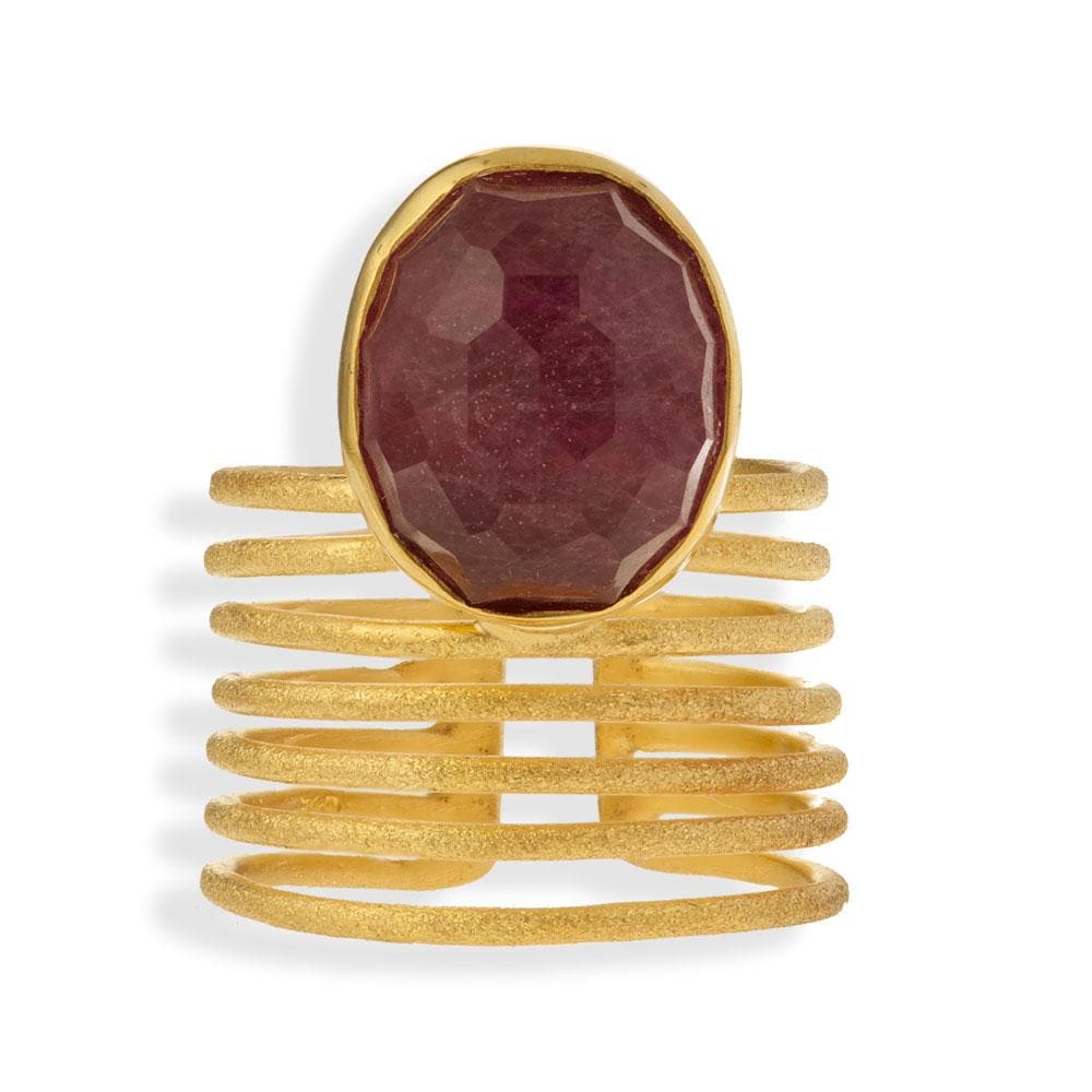Handmade Gold Plated Silver Ring With Ruby Quartz Gemstone - Anthos Crafts