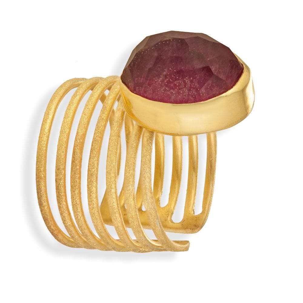 Handmade Gold Plated Silver Ring With Ruby Quartz Gemstone - Anthos Crafts